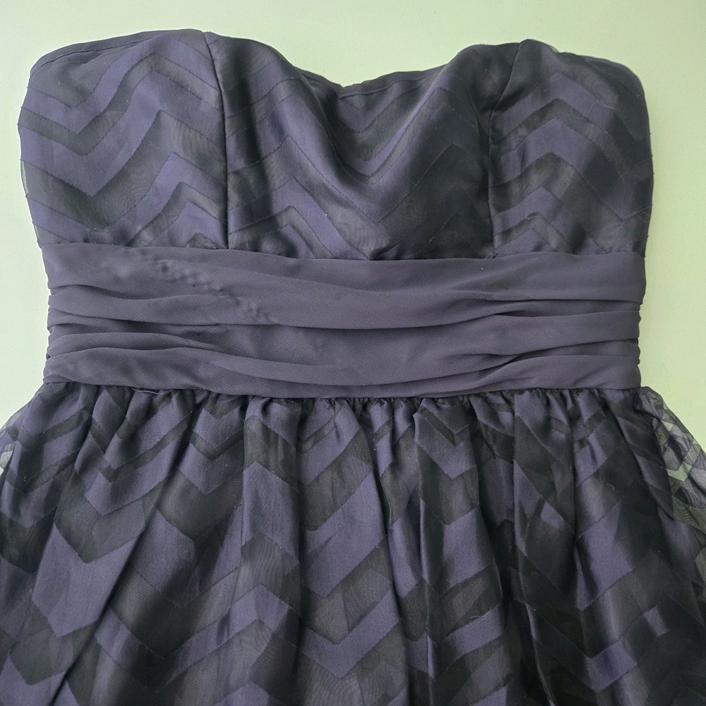 Purple Black Chevron Strapless Mini Dress Sweetheart Y2K Cocktail Party Pleated - Picture 2 of 14